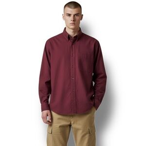 Timberland Mens Long Sleeve Button Up Shirt VTG Y2K Casual Workwear Burgundy XL